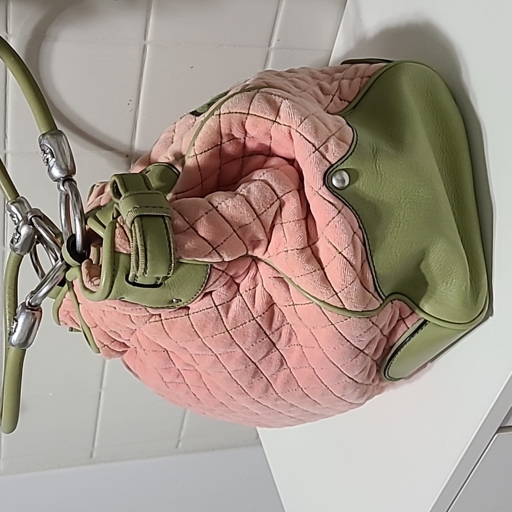 Juicy Couture Vintage Y2K SALE Rare Velvet Pink and Green Women's Bag - Picture 12 of 16